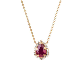 Micro Queen Water Drop Enhanced Ruby Necklace with Pavé Diamond Halo Rose Gold 16"  by Logan Hollowell Jewelry