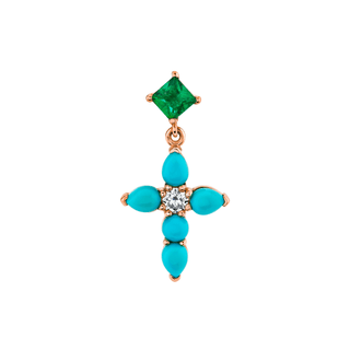Small Emerald & Turquoise Drop Faith Stud Rose Gold Single  by Logan Hollowell Jewelry