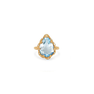 Queen Water Drop Aquamarine Ring with Sprinkled Diamonds 4 Yellow Gold  by Logan Hollowell Jewelry