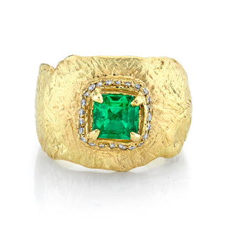 18k Atlantis Asscher Cut Colombian Emerald Ring with Pavé Diamonds 4 Yellow Gold  by Logan Hollowell Jewelry