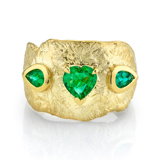 18k Atlantis Heart & Pear Bezel Emerald Ring 4 Yellow Gold  by Logan Hollowell Jewelry