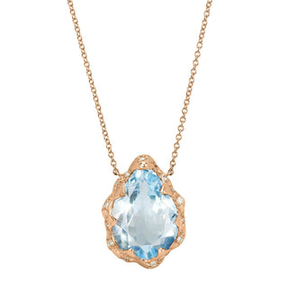 Queen Water Drop Aquamarine Necklace with Sprinkled Diamonds Necklace Rose Gold  by Logan Hollowell Jewelry