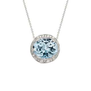 Baby Queen Oval Aquamarine Necklace with Sprinkled Diamonds White Gold   by Logan Hollowell Jewelry