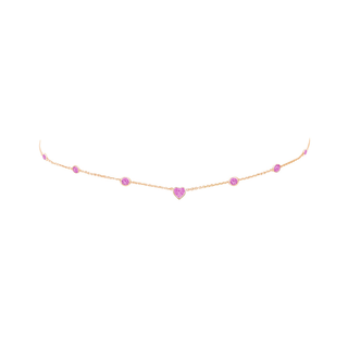 5 or 7 Pink Sapphire Orbit Choker with Heart Center 14"-15" Rose Gold 7 Pink Sapphire by Logan Hollowell Jewelry