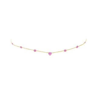 5 or 7 Pink Sapphire Orbit Choker with Heart Center 14"-15" Yellow Gold 7 Pink Sapphire by Logan Hollowell Jewelry