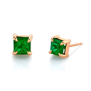Asscher Cut Colombian Emerald Studs Pair Rose Gold Emerald by Logan Hollowell Jewelry