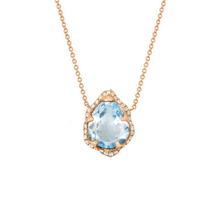 Baby Queen Water Drop Aquamarine Necklace with Full Pavé Diamond Halo Rose Gold   by Logan Hollowell Jewelry