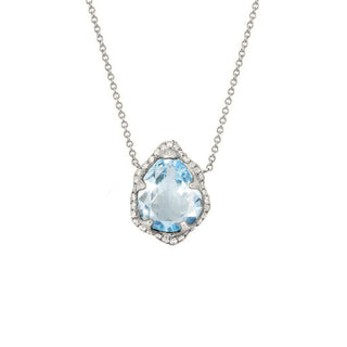 Baby Queen Water Drop Aquamarine Necklace with Full Pavé Diamond Halo White Gold   by Logan Hollowell Jewelry