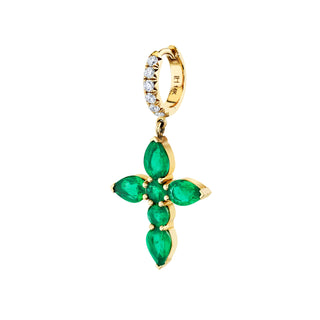 Pave Diamond & Emerald Drop Faith Hoops Yellow Gold Single Earring  by Logan Hollowell Jewelry