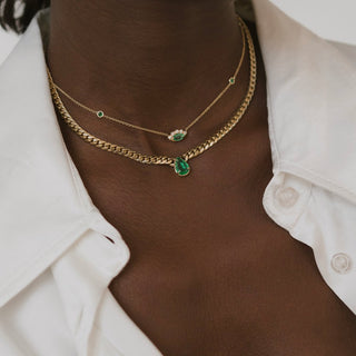 Queen Cuban Choker with Water Drop Colombian Emerald Center 14" Rose Gold  by Logan Hollowell Jewelry