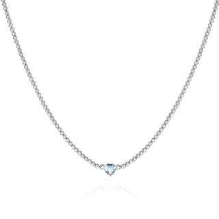 Diamond Goddess Choker with Aquamarine Heart Center 14" White Gold  by Logan Hollowell Jewelry