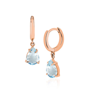 Queen Water Drop Aquamarine Hoops Rose Gold Pair  by Logan Hollowell Jewelry