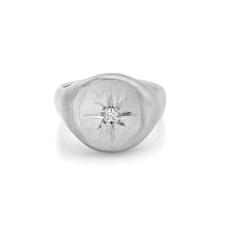 Baby Star Set Oracle Signet Ring 2 White Gold  by Logan Hollowell Jewelry