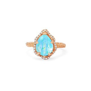 Baby Queen Water Drop Blue Opal Ring with Full Pavé Diamond Halo Rose Gold 4  by Logan Hollowell Jewelry