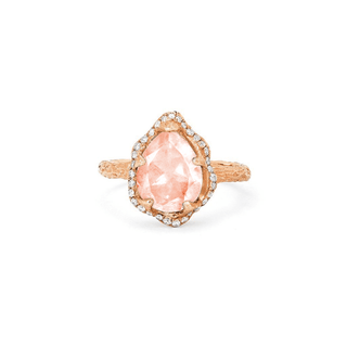Baby Queen Water Drop Morganite Ring with Full Pavé Halo Rose Gold 4  by Logan Hollowell Jewelry