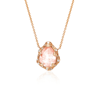 Baby Queen Water Drop Morganite Necklace with Sprinkled Diamonds Rose Gold   by Logan Hollowell Jewelry