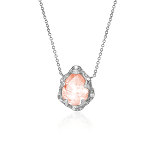 Baby Queen Water Drop Morganite Necklace with Sprinkled Diamonds White Gold   by Logan Hollowell Jewelry