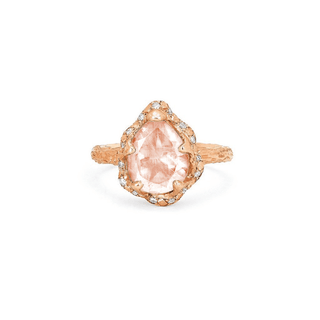 Baby Queen Water Drop Morganite Ring with Sprinkled Diamonds Rose Gold 4  by Logan Hollowell Jewelry