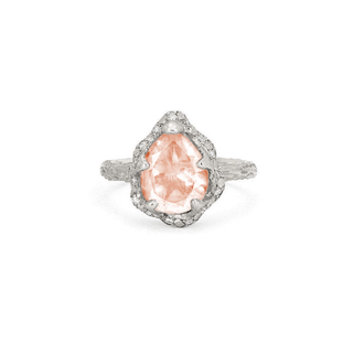 Baby Queen Water Drop Morganite Ring with Sprinkled Diamonds White Gold 4  by Logan Hollowell Jewelry