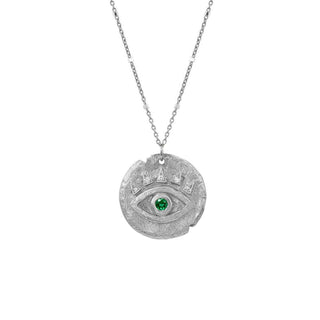 Emerald Baby Eye of Protection Coin Pendant White Gold 16" Twinkle Chain by Logan Hollowell Jewelry
