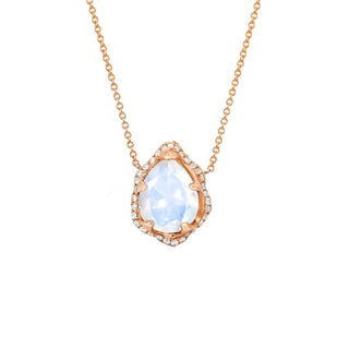 Baby Queen Water Drop Moonstone Necklace with Full Pavé Diamond Halo Necklace Rose Gold  by Logan Hollowell Jewelry