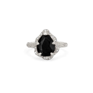 Baby Queen Water Drop Onyx Ring with Sprinkled Diamonds White Gold 5  by Logan Hollowell Jewelry