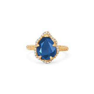 18k Premium Baby Queen Water Drop Sapphire Ring with Full Pavé Halo Yellow Gold 5  by Logan Hollowell Jewelry