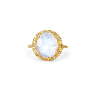 Baby Queen Oval Moonstone Ring with Sprinkled Diamonds Yellow Gold 4  by Logan Hollowell Jewelry