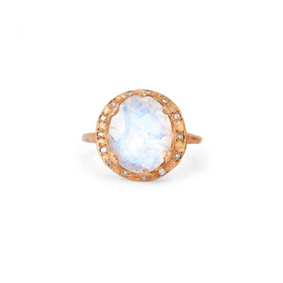 Baby Queen Oval Moonstone Ring with Sprinkled Diamonds Rose Gold 4  by Logan Hollowell Jewelry