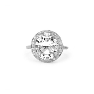Baby Queen Oval Diamond Setting with Sprinkled Halo White Gold   by Logan Hollowell Jewelry