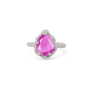 Baby Queen Water Drop Pink Sapphire Ring with Full Pavé Halo 4 White Gold  by Logan Hollowell Jewelry