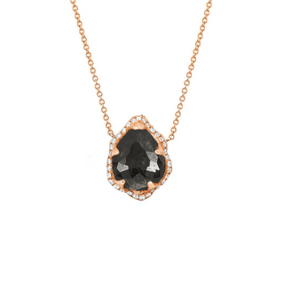 Baby Queen Water Drop Black Diamond Necklace with Full Pavé Diamond Halo Rose Gold   by Logan Hollowell Jewelry