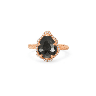 Baby Queen Water Drop Black Diamond Ring with Full Pavé Diamond Halo 4 Rose Gold  by Logan Hollowell Jewelry