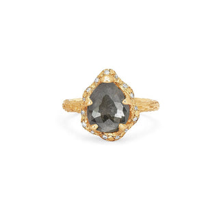 Baby Queen Water Drop Grey Diamond Ring with Sprinkled Diamonds 4 Yellow Gold  by Logan Hollowell Jewelry