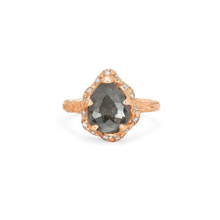 Baby Queen Water Drop Grey Diamond Ring with Sprinkled Diamonds 4 Rose Gold  by Logan Hollowell Jewelry