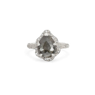 Baby Queen Water Drop Grey Diamond Ring with Sprinkled Diamonds 4 White Gold  by Logan Hollowell Jewelry