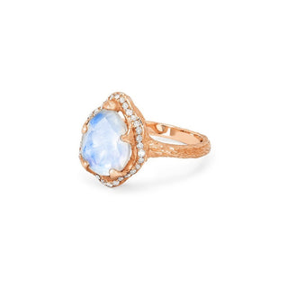 Baby Queen Water Drop Moonstone Ring with Full Pavé Diamond Halo    by Logan Hollowell Jewelry