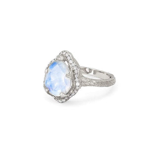 Baby Queen Water Drop Moonstone Ring with Full Pavé Diamond Halo    by Logan Hollowell Jewelry