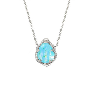 Baby Queen Water Drop Blue Opal Necklace with Full Pavé Diamond Halo White Gold   by Logan Hollowell Jewelry