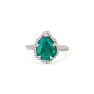 18k Baby Queen Water Drop Colombian Emerald Ring with Full Pavé Diamond Halo White Gold 4  by Logan Hollowell Jewelry