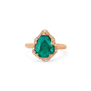 18k Baby Queen Water Drop Colombian Emerald Ring with Sprinkled Diamonds Rose Gold 4  by Logan Hollowell Jewelry