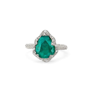 18k Baby Queen Water Drop Colombian Emerald Ring with Sprinkled Diamonds White Gold 4  by Logan Hollowell Jewelry