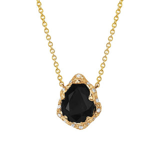 Baby Queen Water Drop Onyx Necklace with Sprinkled Diamonds Yellow Gold   by Logan Hollowell Jewelry