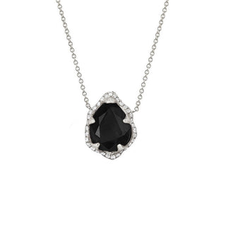 Baby Queen Water Drop Onyx Necklace with Full Pavé Diamond Halo White Gold   by Logan Hollowell Jewelry
