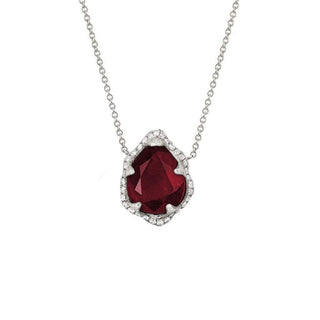 Baby Queen Water Drop Enhanced Ruby Necklace with Full Pavé Diamond Halo White Gold   by Logan Hollowell Jewelry