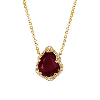 Baby Queen Water Drop Enhanced Ruby Necklace with Sprinkled Diamonds Yellow Gold   by Logan Hollowell Jewelry