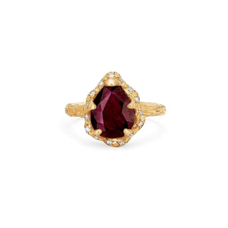 Baby Queen Water Drop Enhanced Ruby Ring with Sprinkled Diamonds Yellow Gold 5  by Logan Hollowell Jewelry
