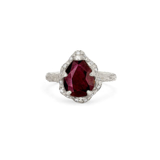 Baby Queen Water Drop Enhanced Ruby Ring with Sprinkled Diamonds White Gold 5  by Logan Hollowell Jewelry
