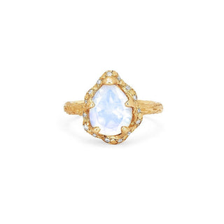 Baby Queen Water Drop Moonstone Ring with Sprinkled Diamonds Yellow Gold 4  by Logan Hollowell Jewelry