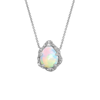 Baby Queen Water Drop White Opal Necklace with Sprinkled Diamonds 16"-18" White Gold  by Logan Hollowell Jewelry